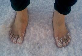 Being barefoot in a dream is a way of saying you have "cold feet" regarding the subject matter of the dream.