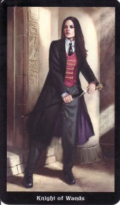 The Knight of Wands, from the Steampunk Tarot (by Barbara Moore and Aly Fell). 
