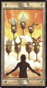The 7 of Cups, from the Pictorial Key Tarot by Davide Corsi.