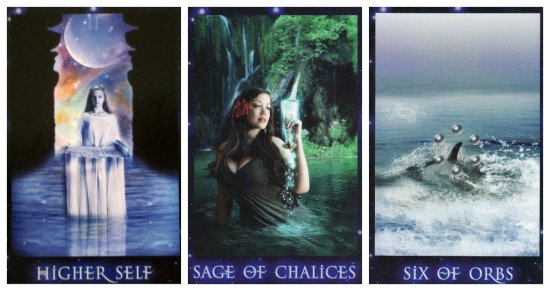 Your Week in Tarot: Higher Self, Sage of Chalices, and 6 of Orbs, from the Sirian Starseed Tarot by Patricia Cori & Alysa Bartha.